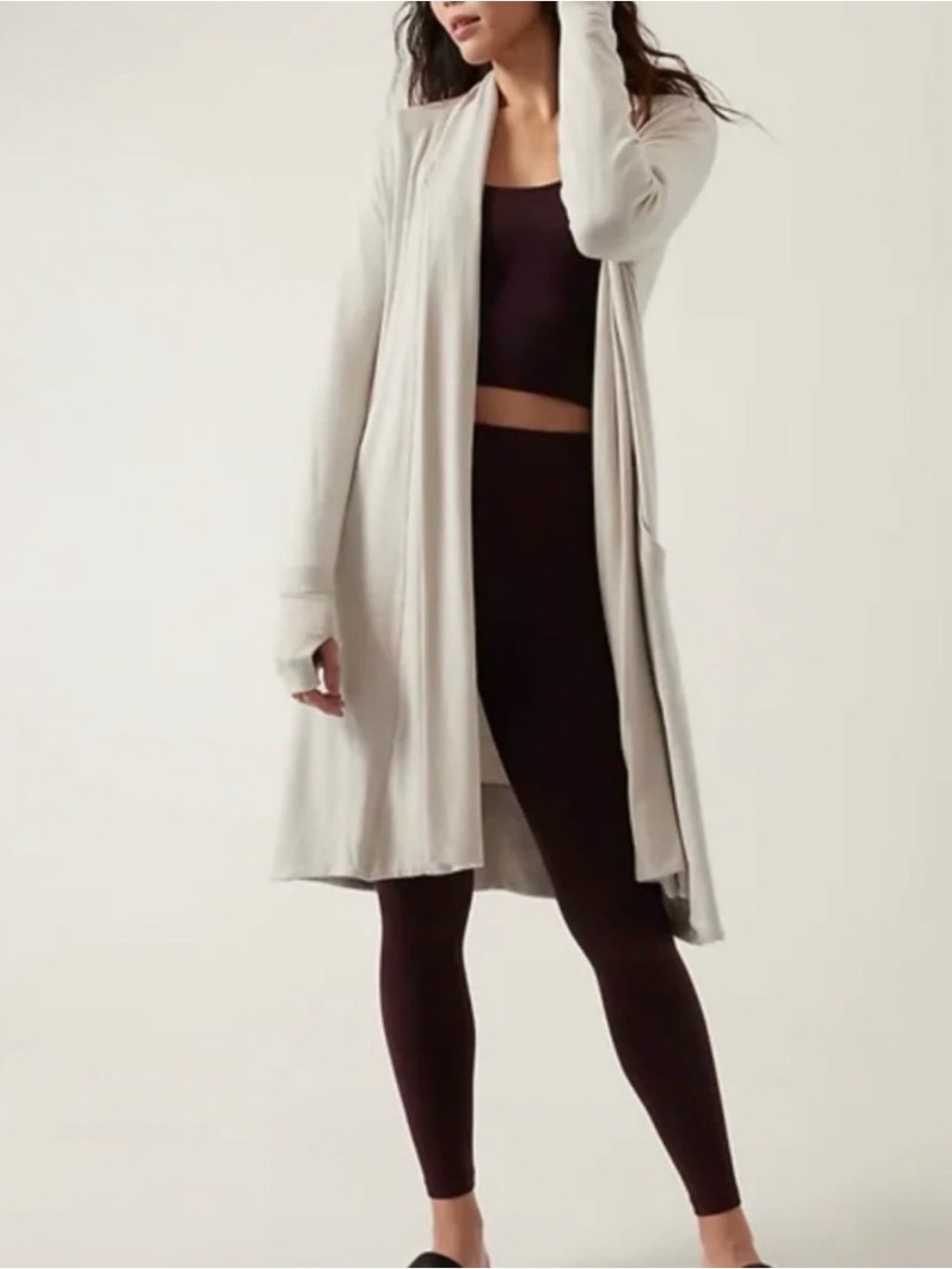 NWT Athleta Pranayama Long Wrap Nirvana Abalone Grey Beige Cardigan Duster large